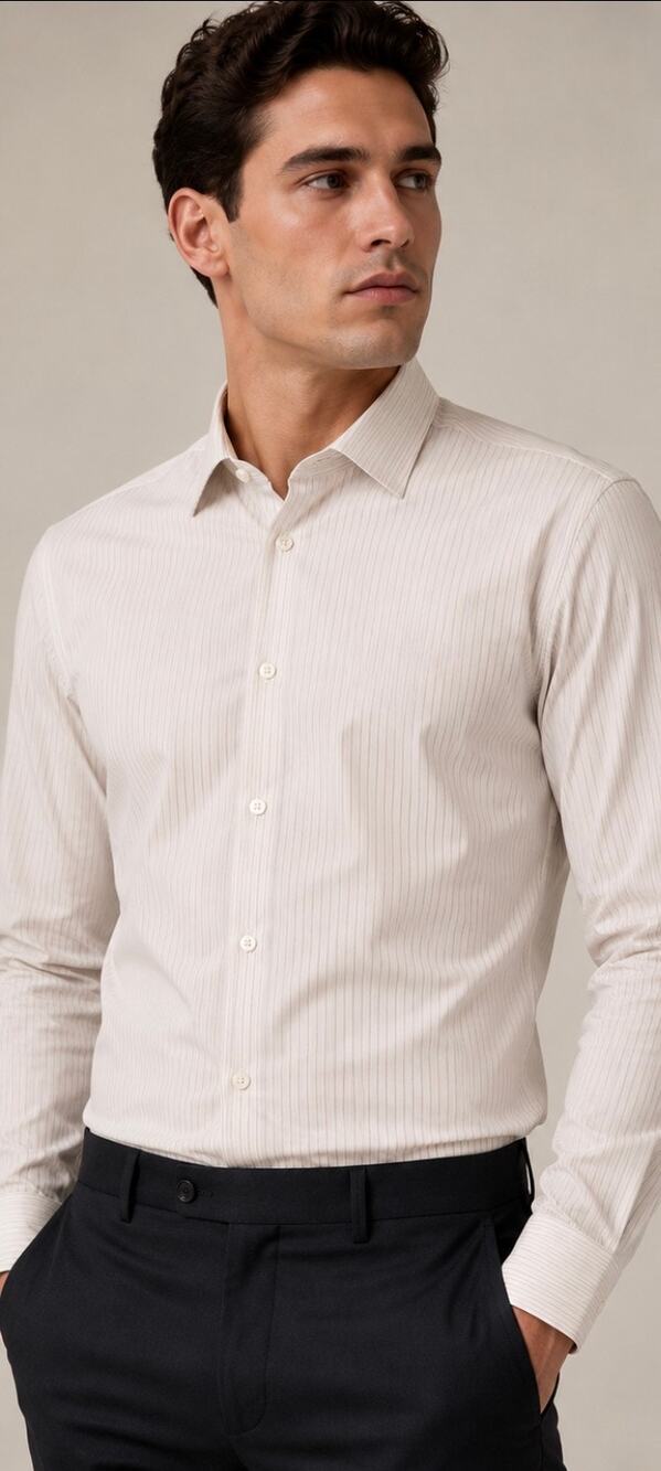 Calvin Klein Men’s Slim Fit Cream White Stripe Dress Shirt Size M Stretch Cotton